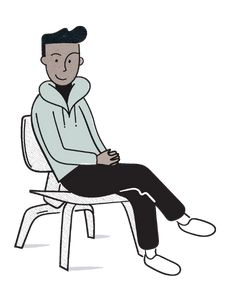 a cartoon character sitting in a chair