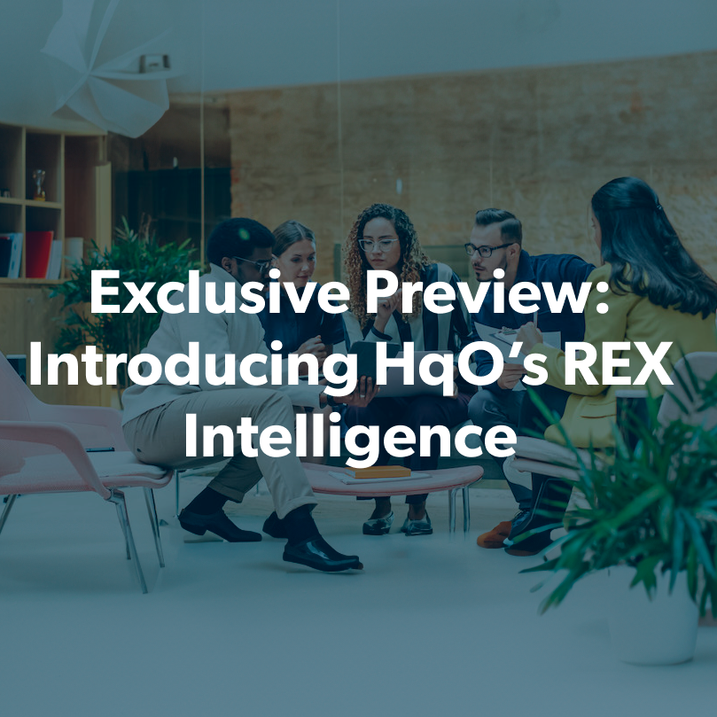  an image showing people working with the overlaid text "exclusive preview: introducing HQO's REX intelligence"